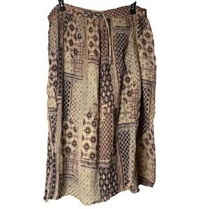VTG Boho Patchwork Brown Maxi Skirt Drawstring Lightweight Size L/FS 100% Cotton